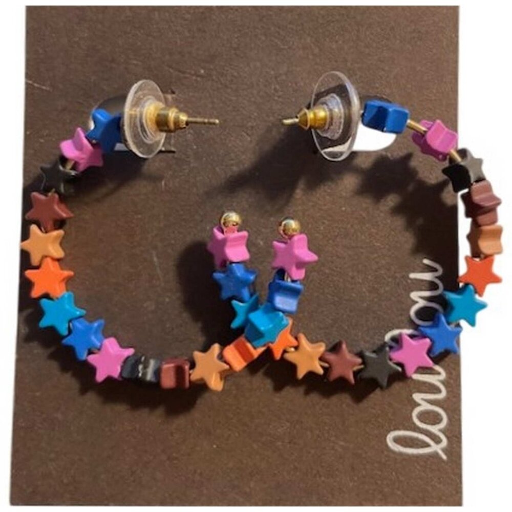Star Hoops Multi Color Pierced Earrings